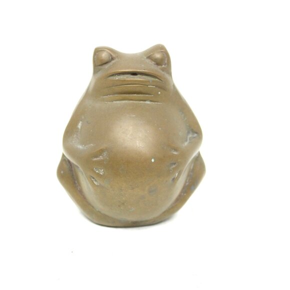 Brass Pot Belly Whimsical Sitting Frog Solid Chubby Figurine Vintage MCM 1960-70 - Picture 1 of 5